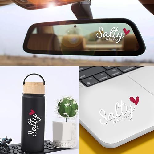 Image of Set 2Pcs Salty Bible Rearview Mirror Decal Red Heart Bible Verse Praise God Jesus Car Decals Water Bottle Window Sticker Vinyl Waterproof 2x1 Inches Decal New Car Accessories Gift for Mom Dad Friend