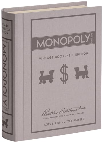 WS Game Company Monopoly Vintage Bookshelf Edition Board Game Premium Fabric-Wrapped Book Storage Box with Retro Graphics, Wooden Houses, Strategy...