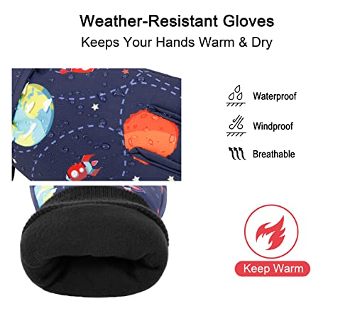 Lullaby Kids Winter Gloves For Kids Snow Gloves Waterproof Boys Gloves Waterproof Ski Snowboard Winter Gloves, Blue Outer Space, M(7-9Y) #TOP3