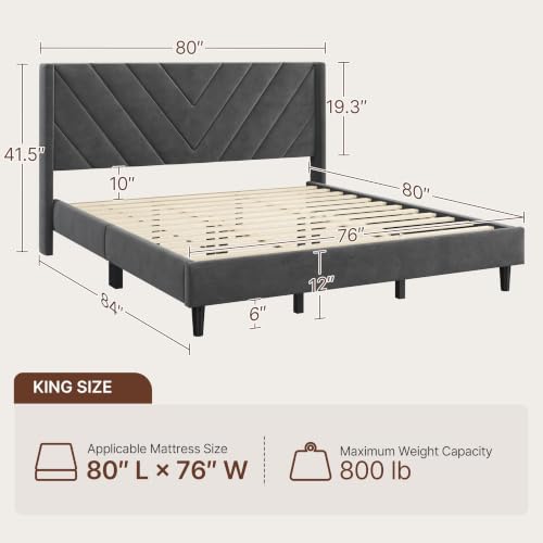 Image of Yaheetech King Bed Frame Upholstered Platform Bed /Wooden Slat Support /Tufted Headboard with Wing Side /Mattress Foundation /No Box Spring Needed,Dark Gray King