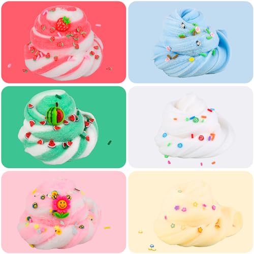 6 Pack Mini Cloud Slimes Kit,Birthday Gifts for Kids,Scented Candy Christmas Slime Party Favorite for Girls & Boys,Non-Sticky,Super Soft Sludge Toy,Cute Stuff Basket Stuffers