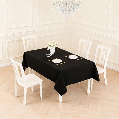 WAITER TREE Table Cloth Rectangle Table Cover 71x55 Inches Faux Linen Wrinkle Free and Waterproof Graduation Rectangle Indoor Outdoor Black Tablecloth for Party Wedding by WAITER TREE - Used condition - Image 2