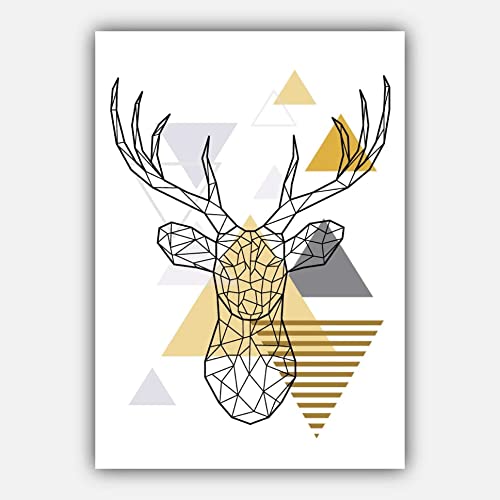 Artze Wall Art Scandinavian Geometric Art Print with Stag 3Piece Set