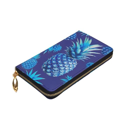 Blue Pineapple Printed Long Wallet for Women Men Cute PU Leather Wallet with Coin Purse and Credit Card Holder3