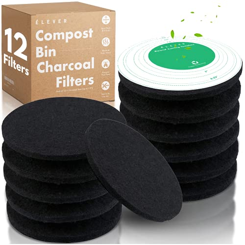 Compost Bin Charcoal Filter, 3-Years 12-Pack Activated Charcoal Filters for Compost Bucket Countertop and Recycle Bin. Great Compost Bin Starter Kitchen Supplies. with Cutting Templates
