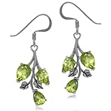 Silvershake 5.52ct. Natural Peridot 925 Sterling Silver Leaf Dangle Hook Earrings