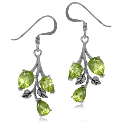 Silvershake 5.52ct. Natural Peridot 925 Sterling Silver Leaf Dangle Hook Earrings