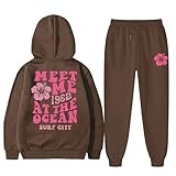 Generico Conjunto de mujer de dos piezas de invierno chándal de mujer casual fitness fitness suit manga larga sudadera y pantalones con estampado Loungewear conjunto deportivo ligero Outfit, marrón, S