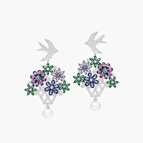 NO BRAND S925 Sterling Silver Micro-Inlaid Iris Flower Pendientes adecuados para Cualquier ocasión, Puedes ser versátil, Todos los días, cóctel, etc. Pendientes Brillantes para Mujer