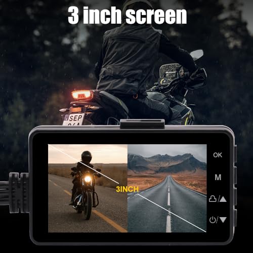 OBEST Motorcycle Dash Cam, Motorcycle Camera Front and Rear 720P, Motorbike Dash Cam Wide Angle, 3inch LCD Screen for Video Recording Automatic Recording Upon Startup