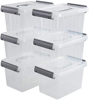 Minekkyes Set of 6 Plastic Storage Boxes, Small Storage Containers Bin with Handles/Lids/Latches, 6 L, f
