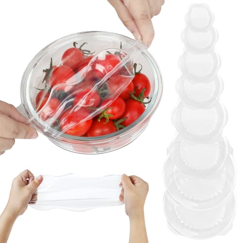 Image of Silicone Stretch Lids for Food Storage, Transparent Bowl Covers, 8PCS
