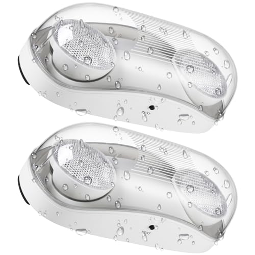 LEONLITE LED Emergency Lighting, Wet Location Emergency Light with Battery Backup, Commercial Exit Lights for Business, 2 Adjustable Heads, UL &FCC Listed, 120/277V, IP65 Waterproof, White, Pack of 2 by LEONLITE - Used condition - US$46.51