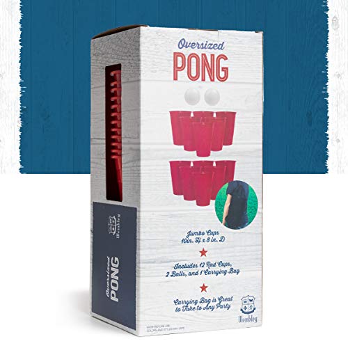 Wembley Oversized Beer Pong Party Drinking Game with 12 Big Cups, 2 Balls & Carrying Bag