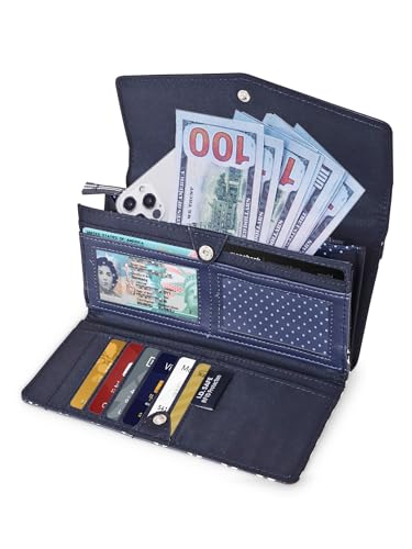 Image of Nautica Money Manager RFID Women's Wallet Clutch Organizer, Navy & White