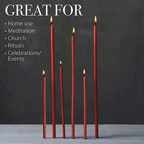 Danilovo Thin Taper Beeswax Candles - Honey-Scented, Decorative Candles Ideal for Birthday Decoration or Church Prayers - Red Drip Free, Tall & Smokeless Pack of 50 pcs, 6.3 x 0.2 inch