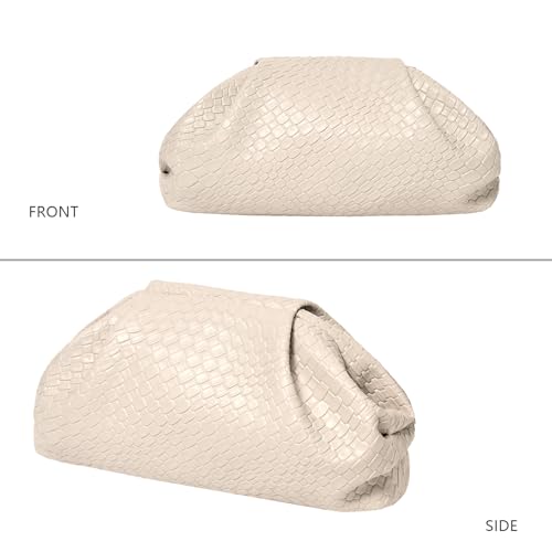 PHILOMENA Women's Woven Evening Bag Vegan Leather Clutch Purse Dumpling Ruched Bag Party Wedding Elegant Handbags, Beige, 11.02 x 3.34 x 5.9 inches by PHILOMENA - Used condition - Image 3