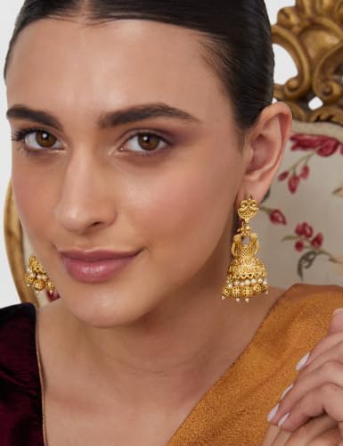 Image of Rubans Jhumka Earrings Gold Plated Stylish Traditional Trendy Jewellery Gift for Women & Girls