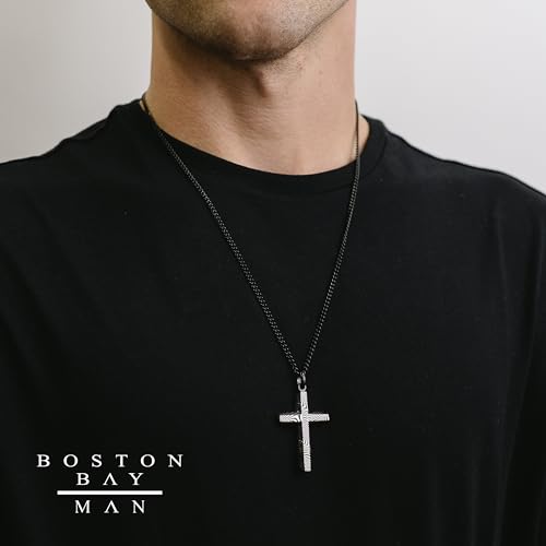 Boston Bay Diamonds Men's Cross Pendant Necklace in Damascus 316L Stainless Steel on 24" Curb Chain, Elegant Choice of Colors for Fashion with Faith - Stylish and Durable Men's Jewelry2