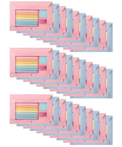 Mr. Pen- Pencil Pouch for 3 Ring Binder, 30 Pack, 10"x6.75", Smooth Zipper, Clear Window, Bulk Large Capacity Pencil Case with 3 Reinforced Grommets for School, Office, Supplies Storage