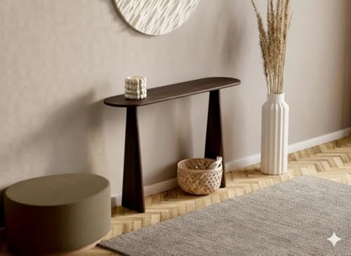 Image of Furniture Modern Solid Wood Console Table with Rounded Edges, Natural Finish, Minimalist Scandinavian Style Entryway Furniture Set for (Style 2, Walnut, 80x30x70)
