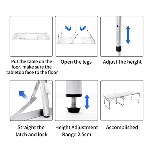 Moosinily 6 Ft Folding Table Adjustable Height Camping Table Aluminum Portable Table With Handle Tri-Fold Outdoor Table Picnic Bbq Party White #TOP4
