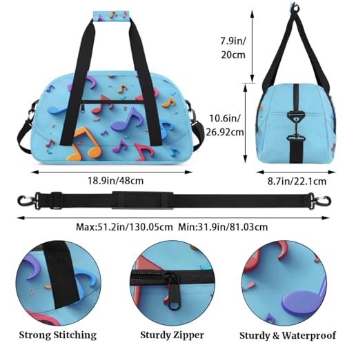 Music Notes Personalized Duffel Bag Weekend Overnight Travel Bag Sports Waterproof Gym Bag Lightweight Dance Bag Sky Blue3