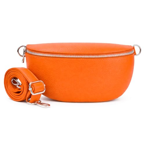 Woodland Leathers Cross Body Bag for Women Genuine Italian Leather Cross Over and Bumbags for ladies, Convertible Crossbody Sling Bag leather Belt Bag for Women with Adjustable Strap (Orange)
