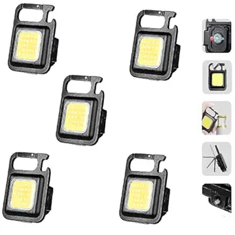 Keychain Light,Rechargeable Led Small Flashlight 500 Lumens Bright 4 Light Modes Pocket Emergency Work Light with Corkscrew & Magnet Base for Indoor Outdoor Use (Yellow-Pack 5)