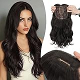 Benehair Long Wavy Hair Toppers - 18 Inch Synthetic Hair Pieces with Fringe - 175g Clip in Toppers - Natural Black