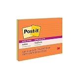 Post-it Notes Lined Super Sticky Notes, 8" x 6", 4 Pads, 45 Sheets/Pad, Rio de Janeiro Colours