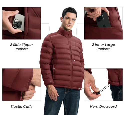 Image of Gopune Men's Lightweight Puffer Jacket Detachable Hooded Water Resistant Puffy Winter Down Jackets for Snow Ski Travel