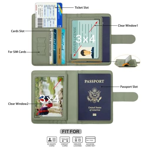 Cnycmy-Passport-Holder-and-Vaccine-Card-HolderPassport-Wallet-Holder-for-Women-Rfid-Passport-Holder-with-Vaccine-Card-Slot-Waterproof-PU-Leather-Travel-Passport-Case-for-WomenMen-Moss-green