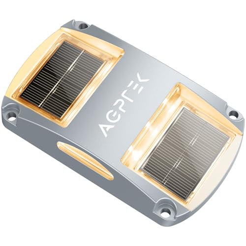 AGPTEK Solar Driveway Lights 1 Pack, Outdoor Deck Dock Marine LED Solar Powered Waterproof Driveway Marker Lights for Warning Step, Sidewalk, Pathway, Garden, Yard (Warm White)