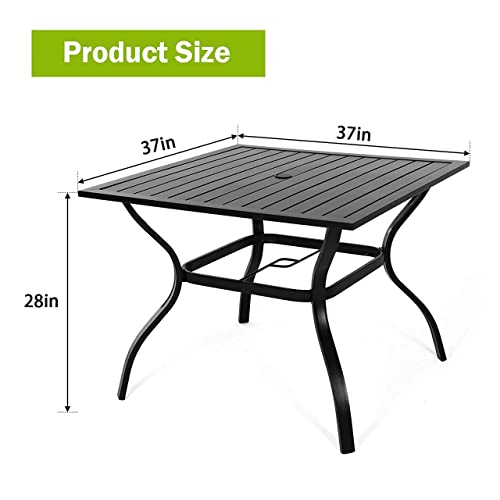 Meooem Outdoor Dining Table, Patio Metal Steel Frame Square Table With 1.57”Umbrella Hole, 37"X37",Black #TOP2