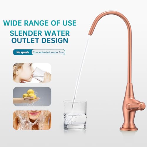Image of Sink Drinking Water Faucet, Sink Water Filter System, Suitable for Most Reverse Osmosis or Water Filtration Systems, Stainless Steel Reverse Osmosis Faucet for Kitchen Bar, Red Copper