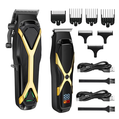 Juego de cortadora de pelo profesional para hombres, kit de corte de pelo inalámbrico con pantalla LED, motor de 6500 rpm, cuchilla en T sin espacio para hombres, recortadora de barba para uso