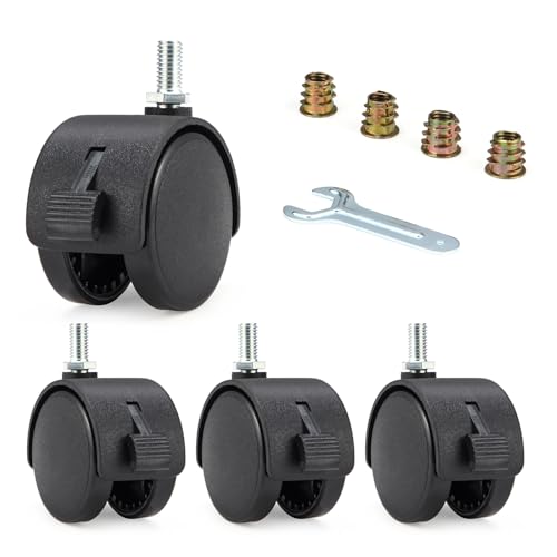 Roulettes pour Meubles - 4 Pcs de Rouleaux de 2 Pouces avec Frein, Roues Pivoteuses 360° en Nylon...