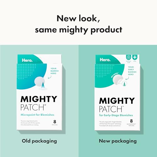 Mighty Patch Micropoint Large Hydrocolloid Pimple Patches for Face Blemishes from Hero Cosmetics, Acne Stickers for Early Stage Zits & Hidden Pimples, 395 Proprietary Micropoints, 8 Count