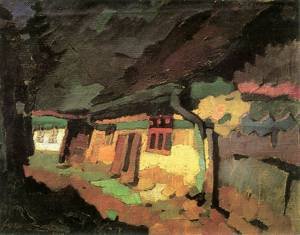 Peinture à l'huile Yellow House 1933 Oszkar Nagy pour habiller un mur vide