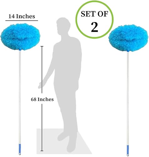 Miniatura 2 de Evelots Paquete de 2 cepillos limpiadores de microfibra con alcance de hasta 12 pies, color azul