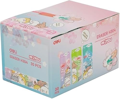 Deli Mi You Eraser 60mm x 24mm x 12mm, Assorted Colours, 30 Pack | Purple, Blue & Green, Pack of 30, Rectangular Shape