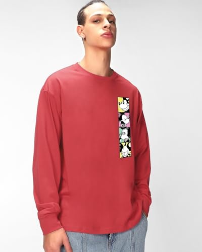 Image of Bewakoof X Disney Men's Cotton Printed Oversized Fit Full Sleeve Round Neck T-Shirt | Casual Wear | Street Wear | Oversized t Shirt for Men Cotton | Baggy