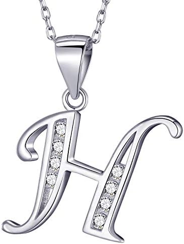 MASADA 925 Sterling Silver Letter Necklace - Initial Pendant with Zircon Stones - Personalised Alphabet, Teens & Girls - 46 cm - 18 inch Chain in Velvet Bag