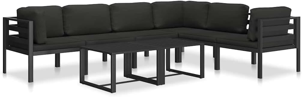 vidaXL Patio Single Sofa, Corner Chair with Cushions, Modular Seat with Tea Table, Single Sofa Chair for Indoor and Outdoor, Aluminum PE Rattan