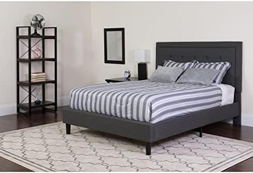 Flash Furniture Roxbury King Size Tufted Upholstered Platform Bed in Dark Gray Fabric with Memory Foam Mattress
