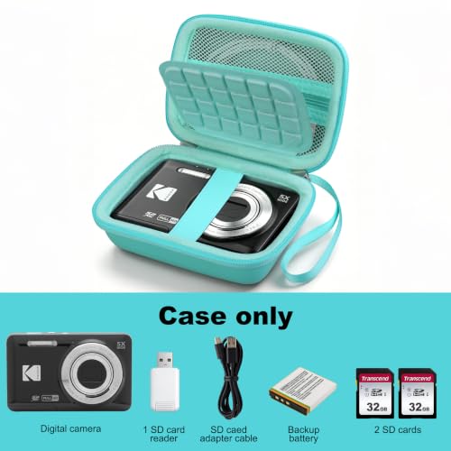 FEACAN Camera Case for KODAK PIXPRO FZ55 / FZ45 / FZ53 / FZ43 16MP Digital Camera, Compact Vlogging Cameras Travel Carrying Storage Case Bag, Zipper Mesh Pocket Fits Memory Card Slots, Green by FEACAN - Used condition - Image 5
