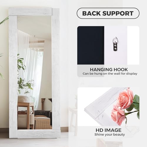 Image of 65x24in Full Length Mirror, Solid Wood Convex Frame, White