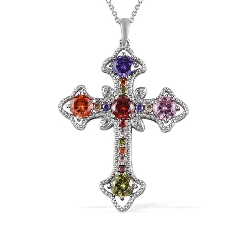 Shop LC Pink Cubic Zirconia Chain Cross Pendant Necklace Delicate Unique Stainless Steel 20 Inches Catholic Faith Christian Religious Birthday Jewelry Birthday Gifts for Women