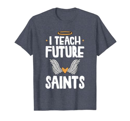 I Teach Future Saints Catholic Educator Teacher T-Shirt, Men, Heather Blue, 3X-Large